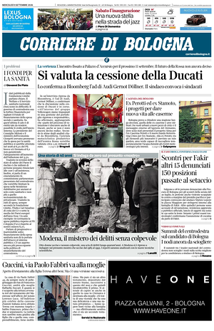 Prima pagina Corriere di Bologna di oggi - Quotidiano regionale