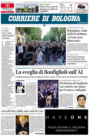 Prima pagina Corriere di Bologna di oggi - Quotidiano regionale