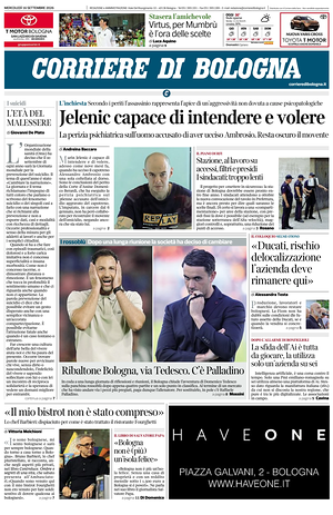 Prima pagina Corriere di Bologna di oggi - Quotidiano regionale