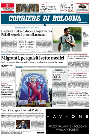 Prima pagina Corriere di Bologna di oggi - Quotidiano regionale