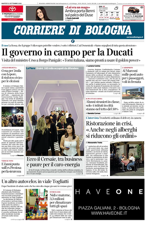 Prima pagina Corriere di Bologna di oggi - Quotidiano regionale