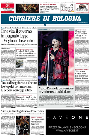 Prima pagina Corriere di Bologna di oggi - Quotidiano regionale