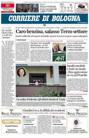 Prima pagina Corriere di Bologna di oggi - Quotidiano regionale