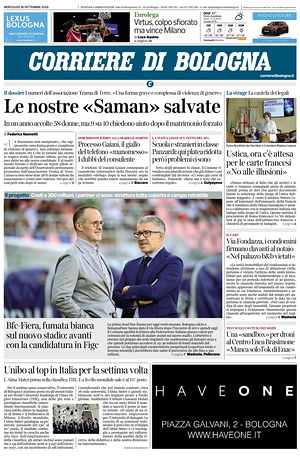 Prima pagina Corriere di Bologna di oggi - Quotidiano regionale