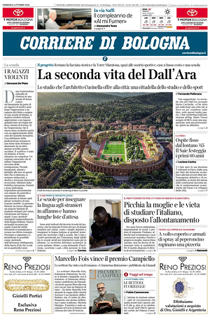 Prima pagina Corriere di Bologna di oggi - Quotidiano regionale