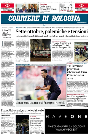 Prima pagina Corriere di Bologna di oggi - Quotidiano regionale