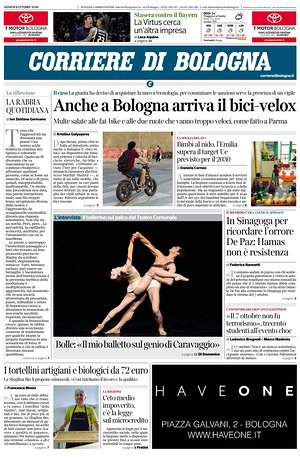 Prima pagina Corriere di Bologna di oggi - Quotidiano regionale
