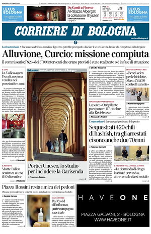 Prima pagina Corriere di Bologna di oggi - Quotidiano regionale