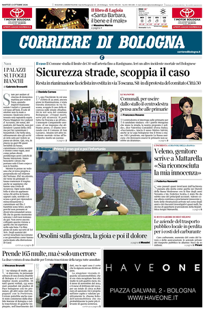 Prima pagina Corriere di Bologna di oggi - Quotidiano regionale