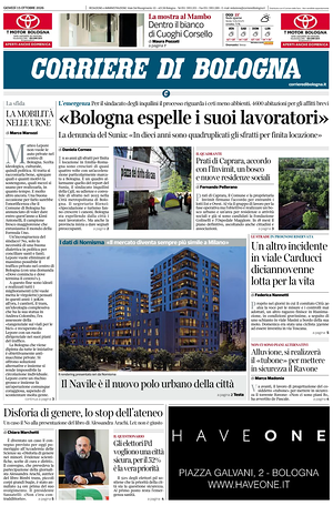 Prima pagina Corriere di Bologna di oggi - Quotidiano regionale