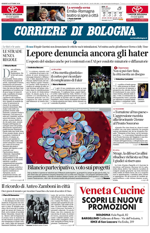 Prima pagina Corriere di Bologna di oggi - Quotidiano regionale