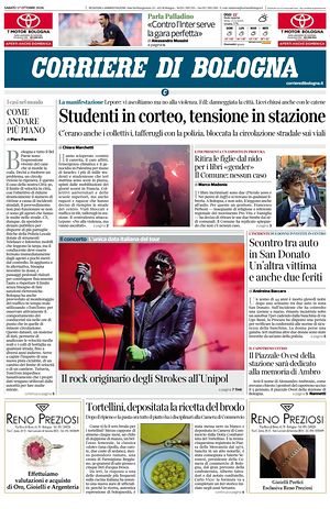 Prima pagina Corriere di Bologna di oggi - Quotidiano regionale