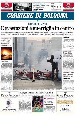 Prima pagina Corriere di Bologna di oggi - Quotidiano regionale
