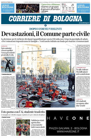 Prima pagina Corriere di Bologna di oggi - Quotidiano regionale