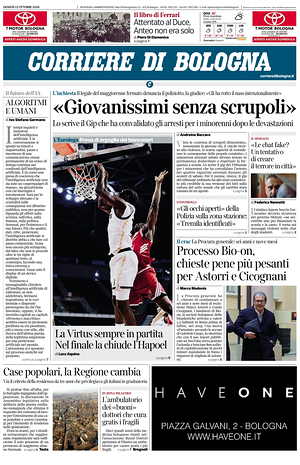 Prima pagina Corriere di Bologna di oggi - Quotidiano regionale