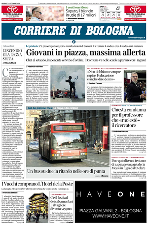 Prima pagina Corriere di Bologna di oggi - Quotidiano regionale