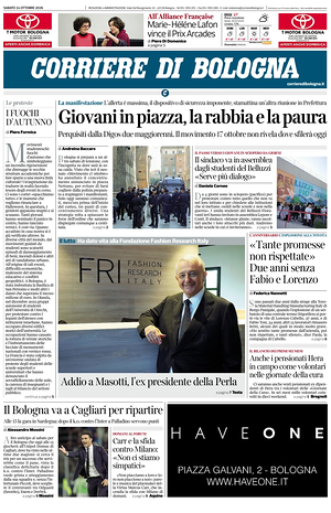 Prima pagina Corriere di Bologna di oggi - Quotidiano regionale