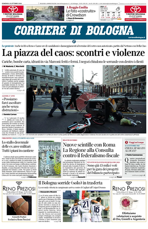 Prima pagina Corriere di Bologna di oggi - Quotidiano regionale