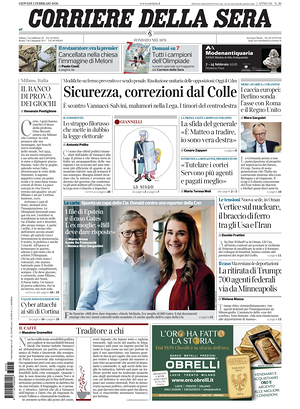 Prima pagina Corriere della Sera di oggi - Quotidiano nazionale
