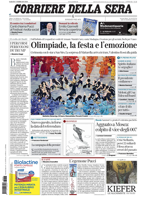 Prima pagina Corriere della Sera di oggi - Quotidiano nazionale