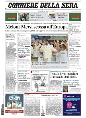 Prima pagina Corriere della Sera di oggi - Quotidiano nazionale