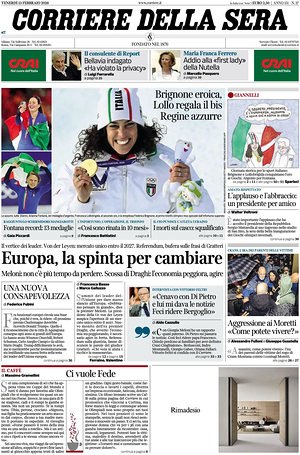 Corriere della Sera prima pagina