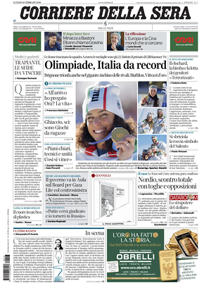 Prima pagina Corriere della Sera di oggi - Quotidiano nazionale