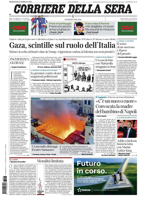 Prima pagina Corriere della Sera di oggi - Quotidiano nazionale