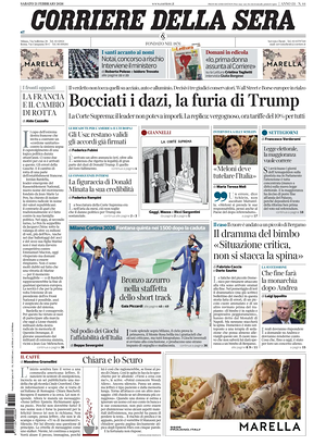 Prima pagina Corriere della Sera di oggi - Quotidiano nazionale