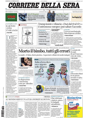 Prima pagina Corriere della Sera di oggi - Quotidiano nazionale