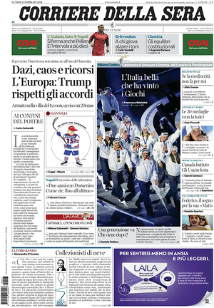 Corriere della Sera prima pagina