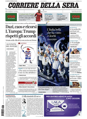 Prima pagina Corriere della Sera di oggi - Quotidiano nazionale
