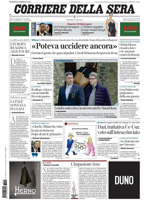 Prima pagina Corriere della Sera di oggi - Quotidiano nazionale