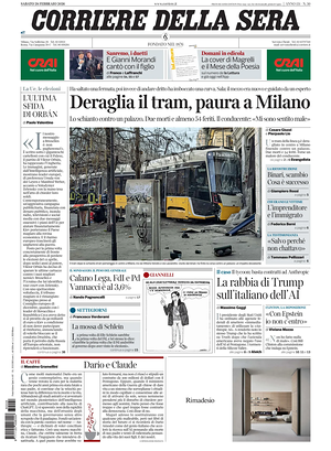 Prima pagina Corriere della Sera di oggi - Quotidiano nazionale