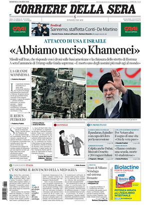 Prima pagina Corriere della Sera di oggi - Quotidiano nazionale