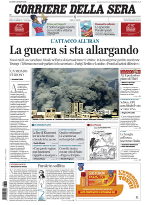 Prima pagina Corriere della Sera di oggi - Quotidiano nazionale