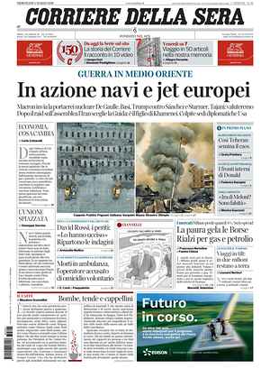 Prima pagina Corriere della Sera di oggi - Quotidiano nazionale
