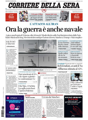 Prima pagina Corriere della Sera di oggi - Quotidiano nazionale