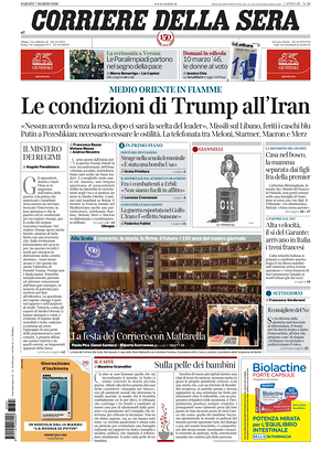 Prima pagina Corriere della Sera di oggi - Quotidiano nazionale