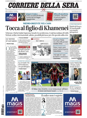 Prima pagina Corriere della Sera di oggi - Quotidiano nazionale