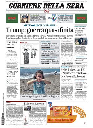 Prima pagina Corriere della Sera di oggi - Quotidiano nazionale