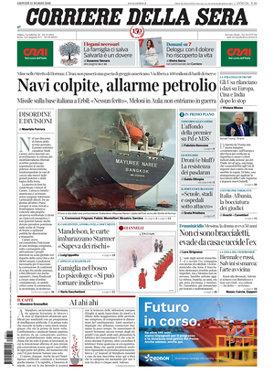 Prima pagina Corriere della Sera di oggi - Quotidiano nazionale