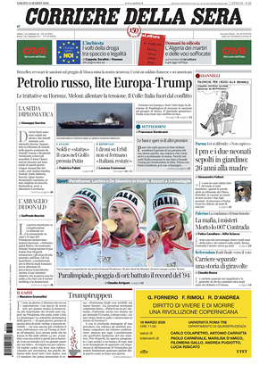Prima pagina Corriere della Sera di oggi - Quotidiano nazionale