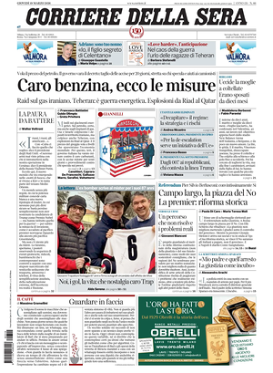 Prima pagina Corriere della Sera di oggi - Quotidiano nazionale