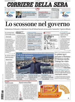 Prima pagina Corriere della Sera di oggi - Quotidiano nazionale