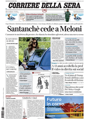 Prima pagina Corriere della Sera di oggi - Quotidiano nazionale