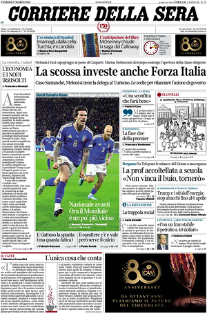 Prima pagina Corriere della Sera di oggi - Quotidiano nazionale