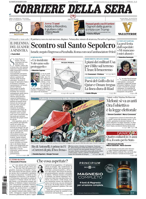Prima pagina Corriere della Sera di oggi - Quotidiano nazionale
