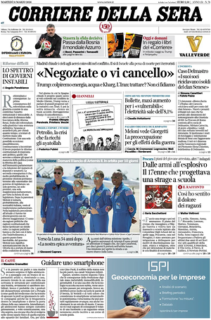 Corriere della Sera prima pagina