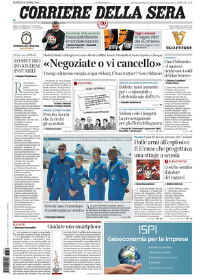 Prima pagina Corriere della Sera di oggi - Quotidiano nazionale